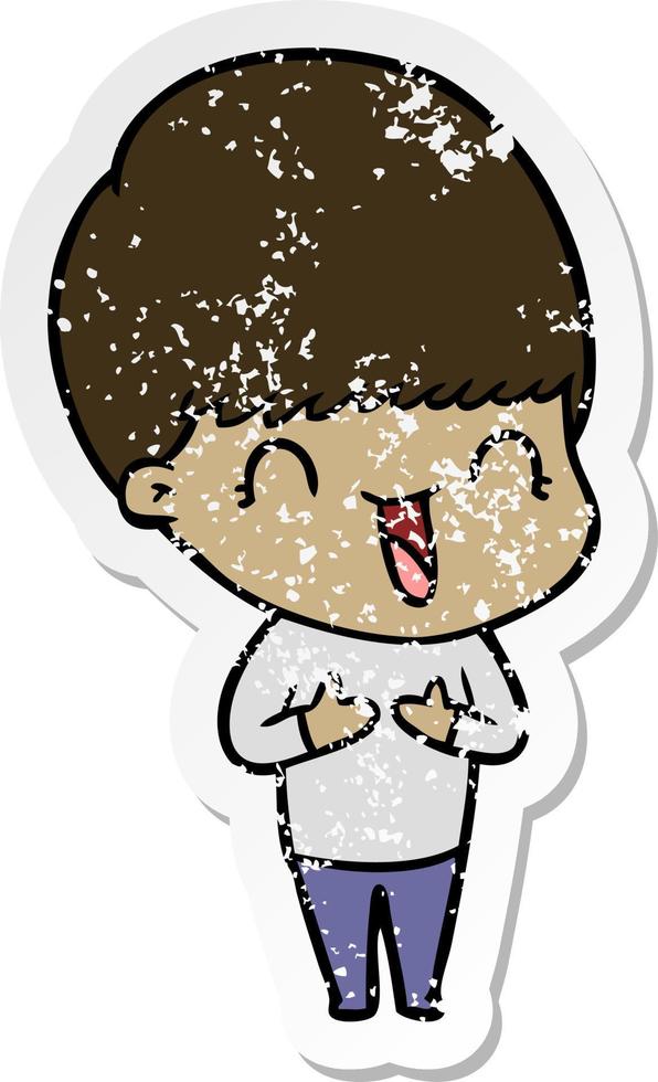distressed sticker of a happy cartoon boy vector