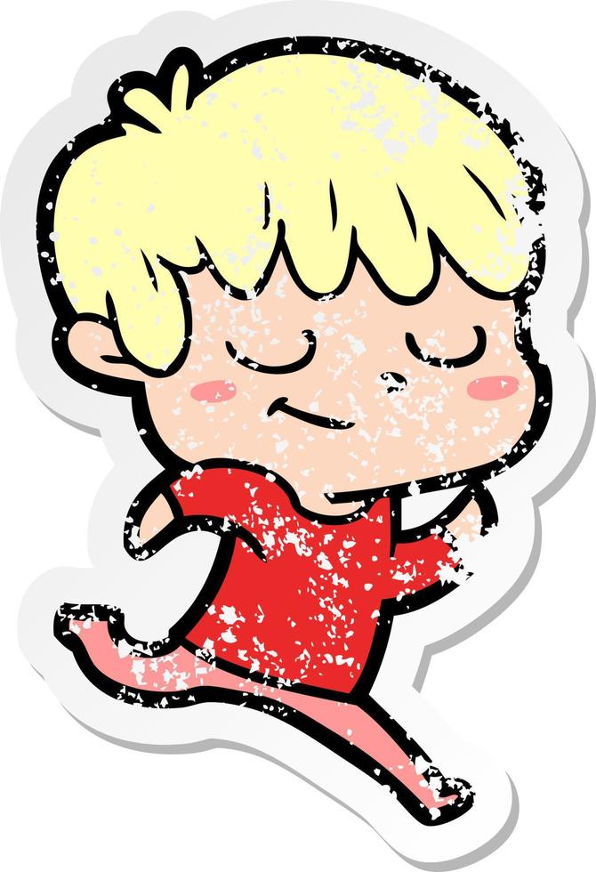 distressed sticker of a cartoon happy boy vector