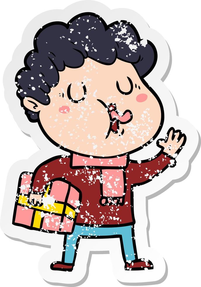 distressed sticker of a cartoon man singing vector