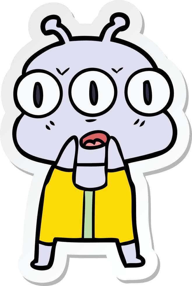 sticker of a cartoon three eyed alien vector
