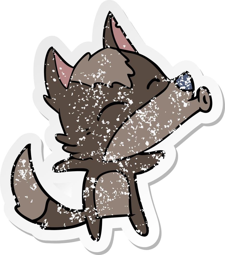 distressed sticker of a cartoon howling wolf vector