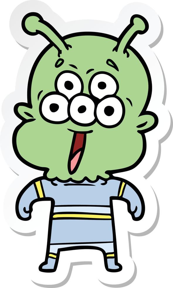 sticker of a happy cartoon alien vector