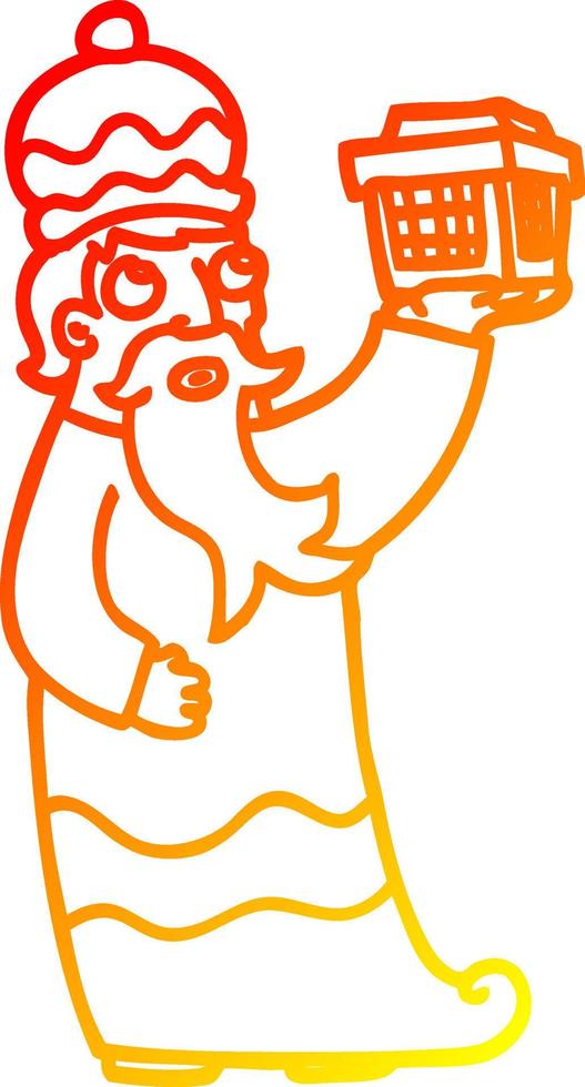 warm gradient line drawing one of the three wise men cartoon vector