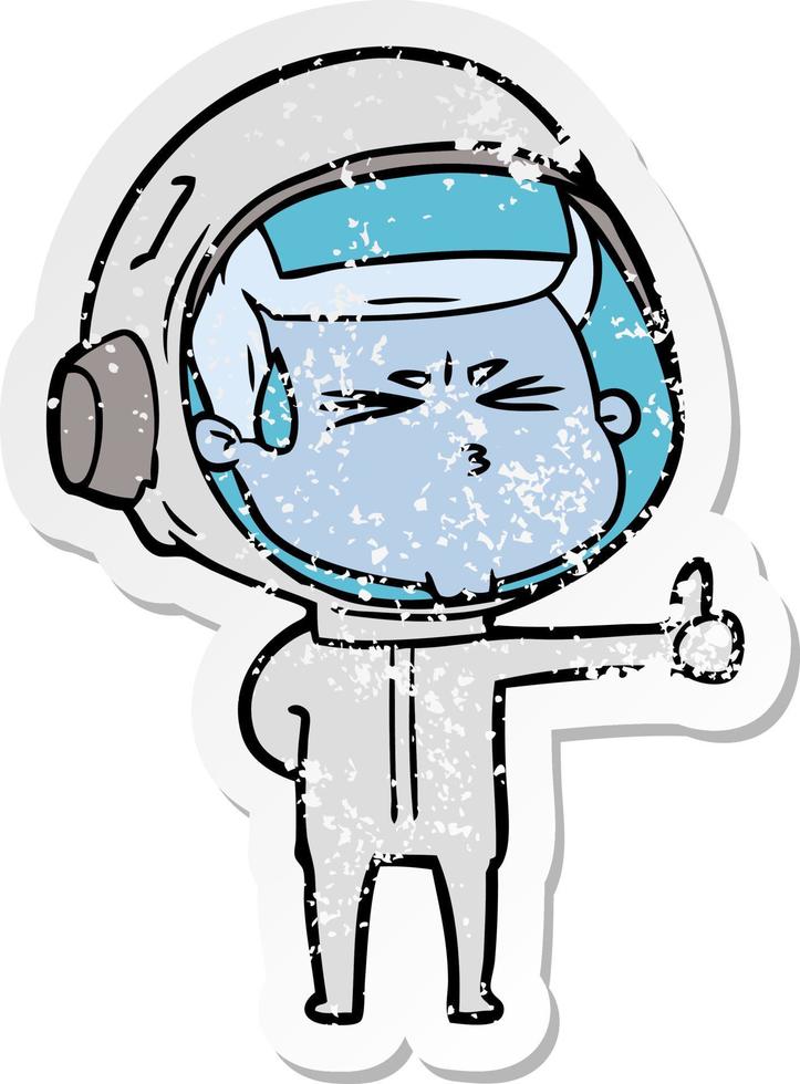 distressed sticker of a cartoon stressed astronaut vector