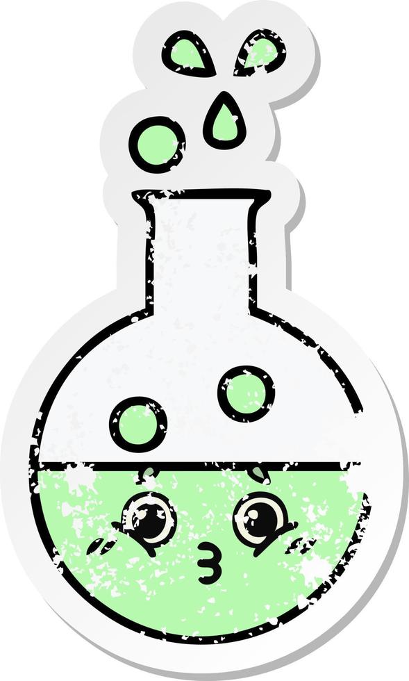 distressed sticker of a cute cartoon test tube vector