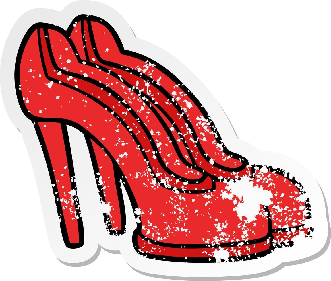 distressed sticker of a cartoon red shoes vector