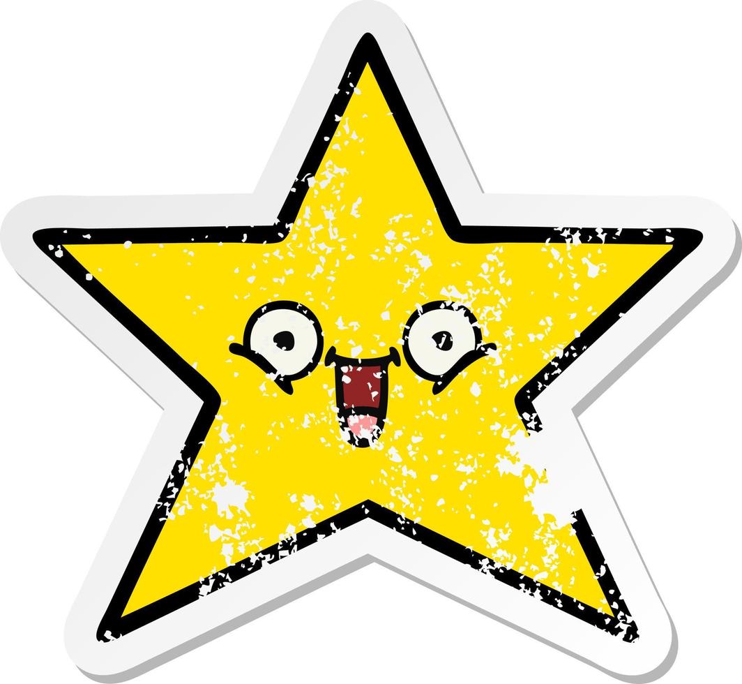 distressed sticker of a cute cartoon gold star vector