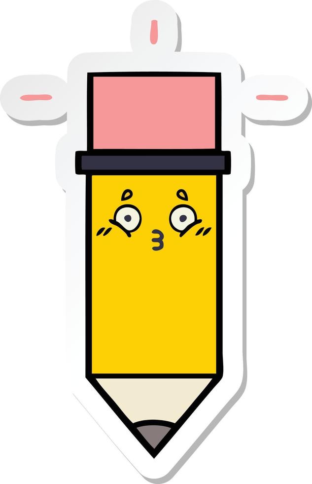 sticker of a cute cartoon pencil vector