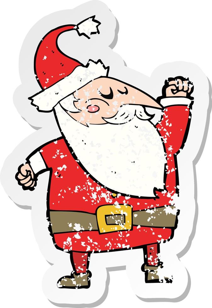 retro distressed sticker of a cartoon santa claus punching air vector