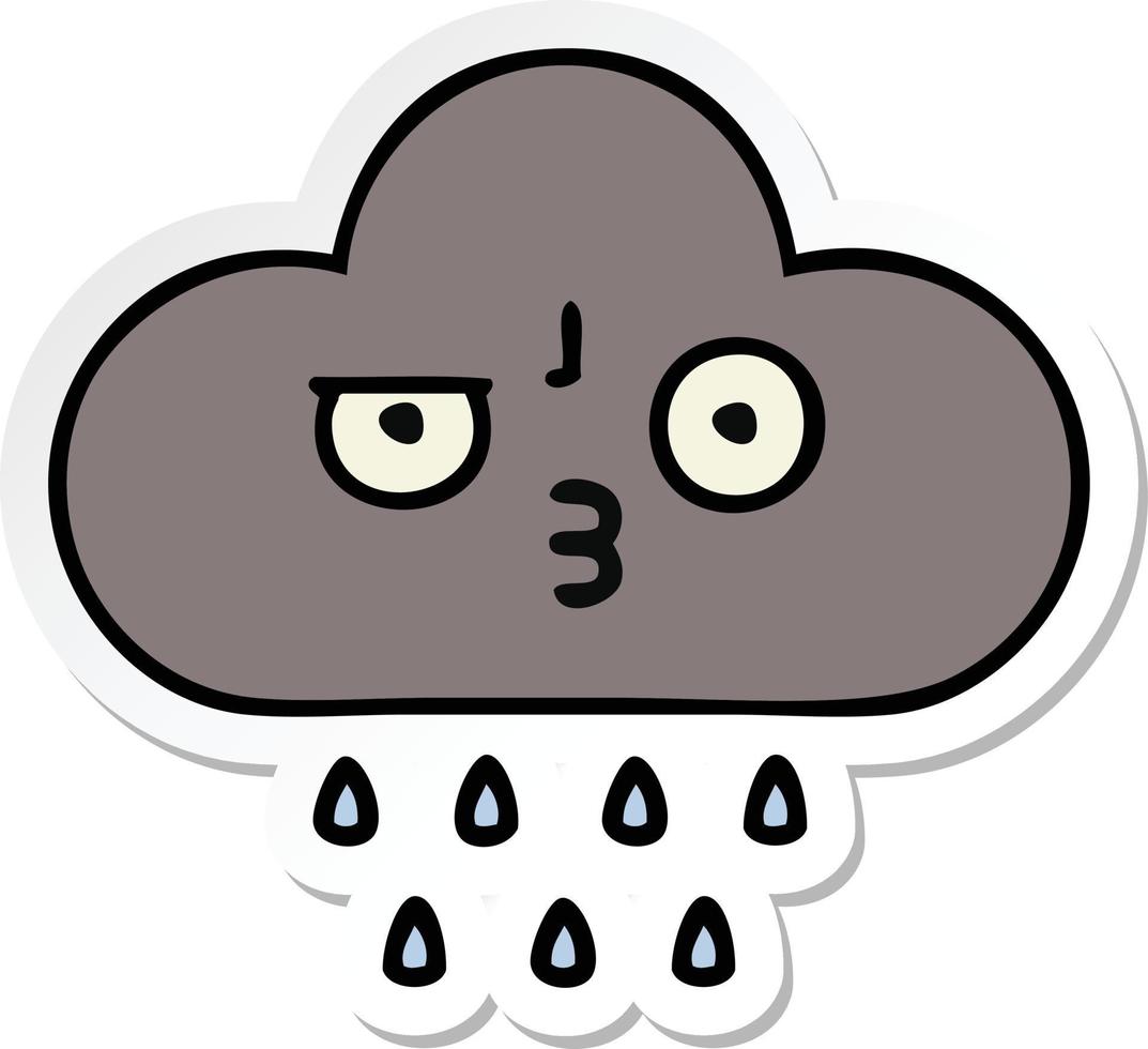 pegatina de una nube de lluvia de tormenta de dibujos animados lindo vector