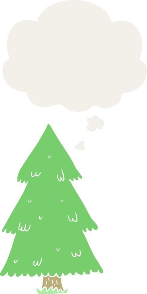 cartoon christmas tree and thought bubble in retro style vector