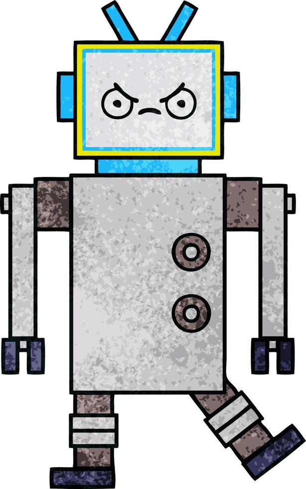 retro grunge texture cartoon robot vector