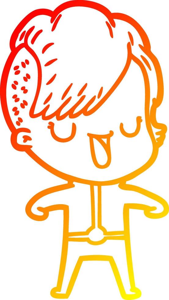 warm gradient line drawing cute cartoon girl with hipster haircut vector