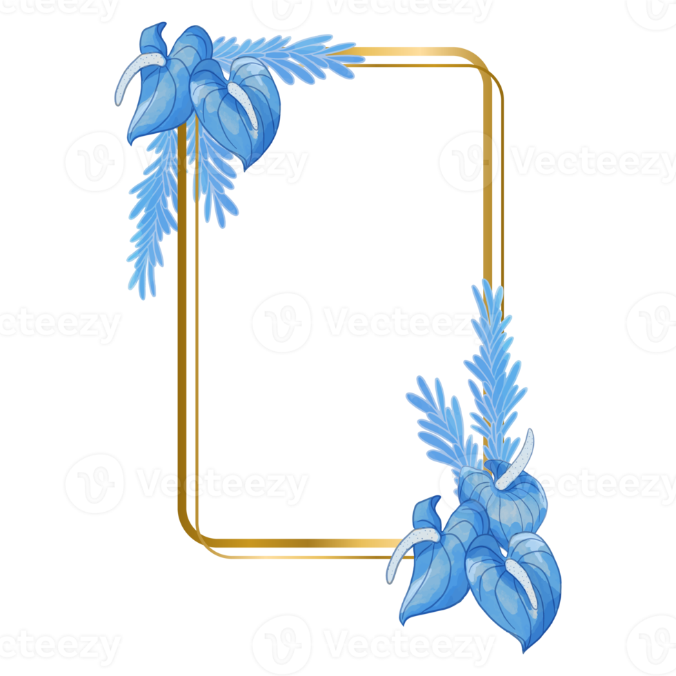 cornice di foglie e fiori dell'acquerello, clipart di foglie blu png