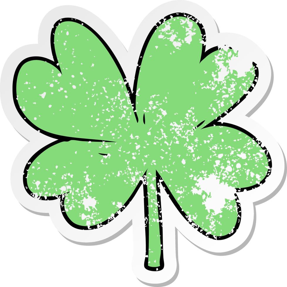 distressed sticker of a cartoon four leaf clover vector