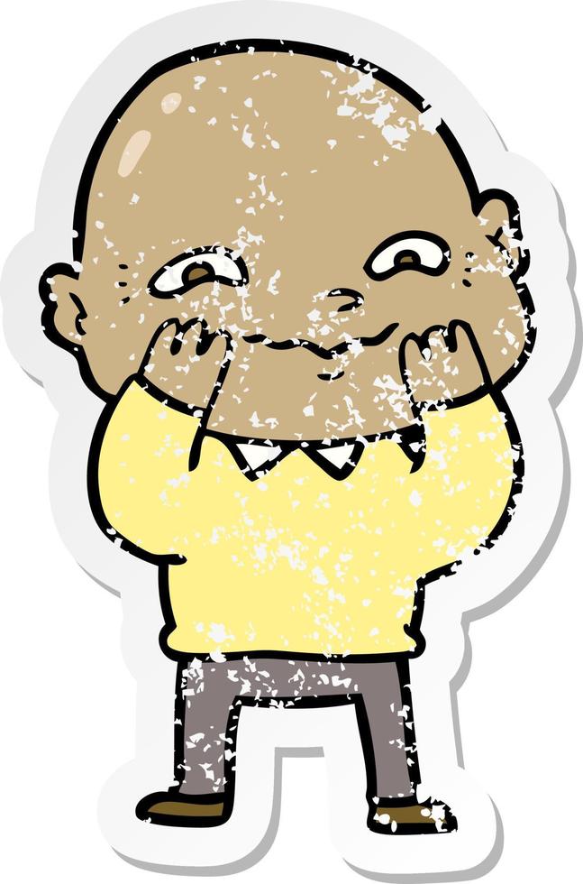 distressed sticker of a cartoon nervous man vector