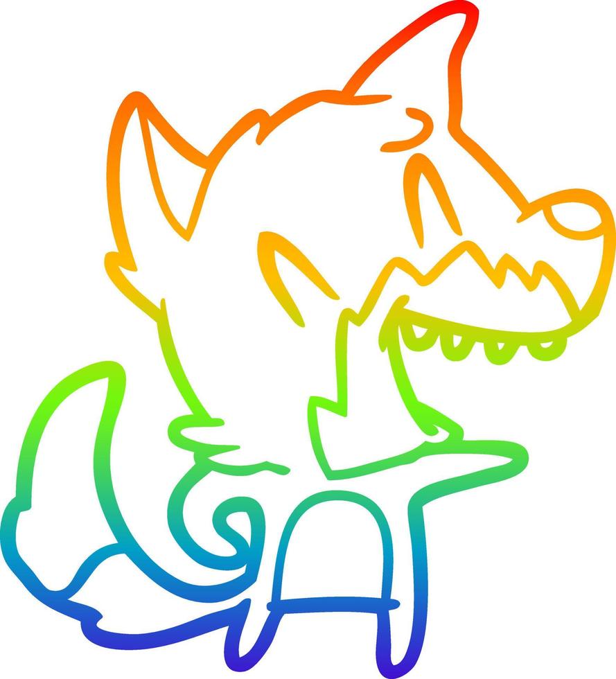 rainbow gradient line drawing laughing fox cartoon vector