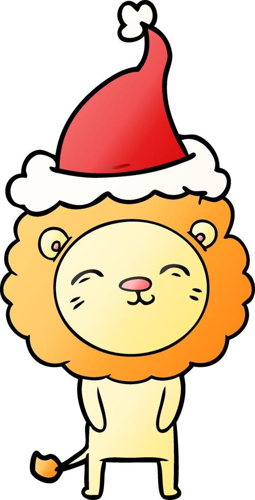 gradient cartoon of a lion wearing santa hat vector