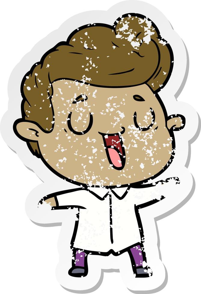 distressed sticker of a happy cartoon man vector