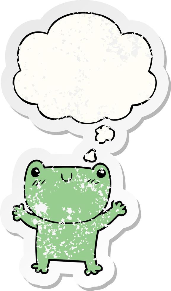 cartoon frog and thought bubble as a distressed worn sticker vector