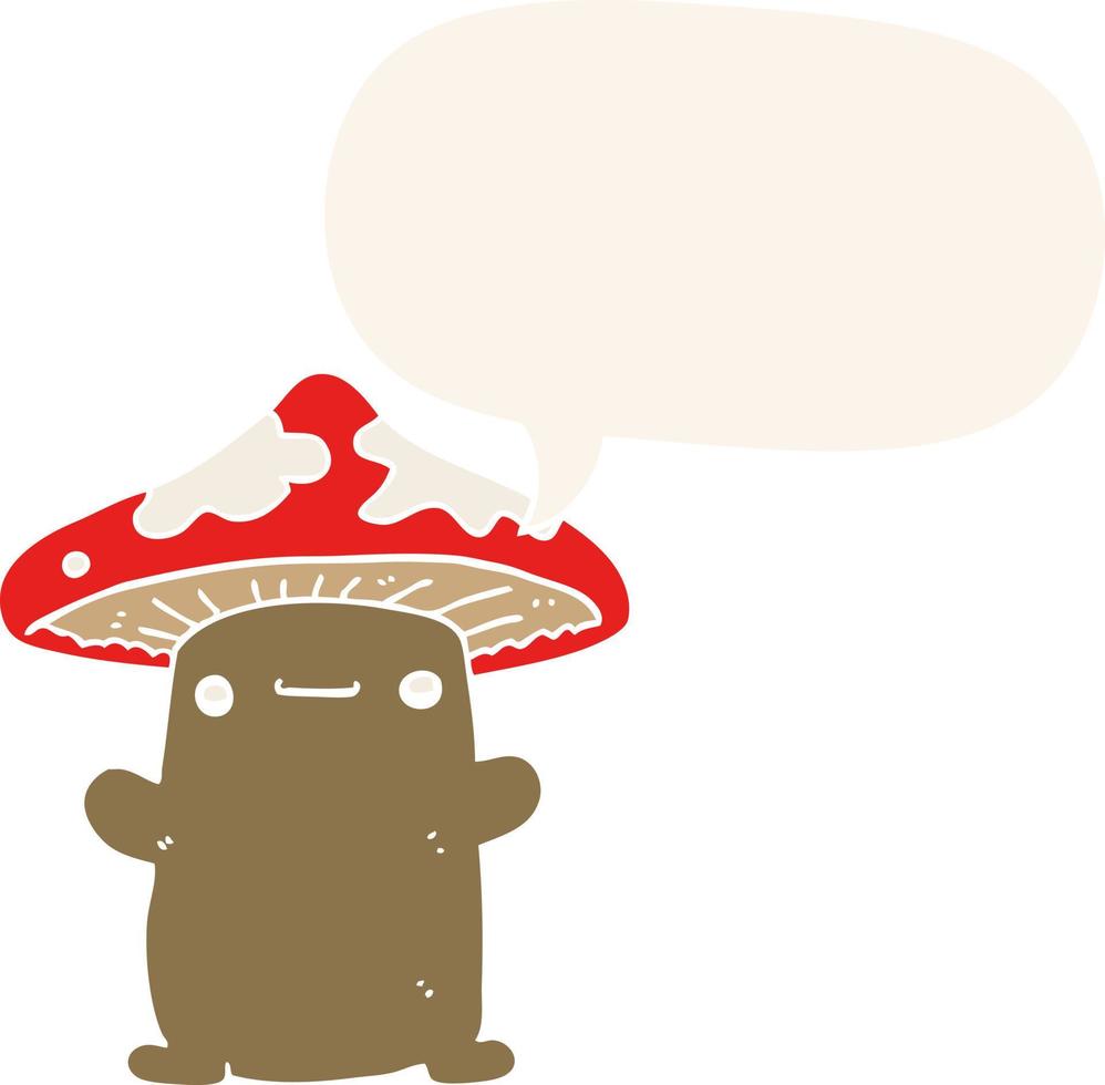 cartoon mushroom and speech bubble in retro style vector