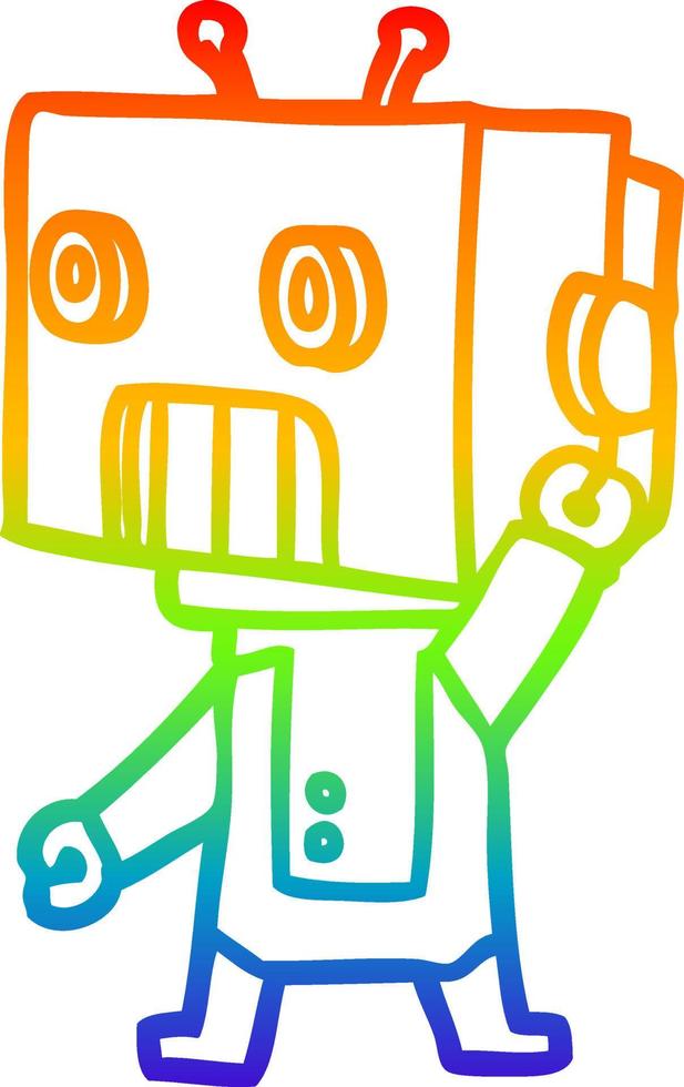 rainbow gradient line drawing cartoon robot vector