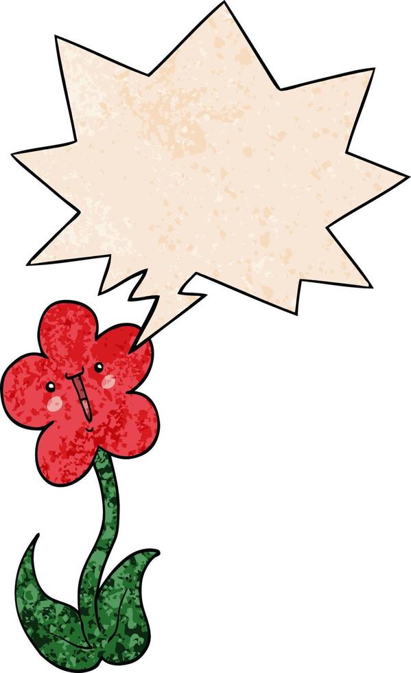 cartoon flower and speech bubble in retro texture style vector