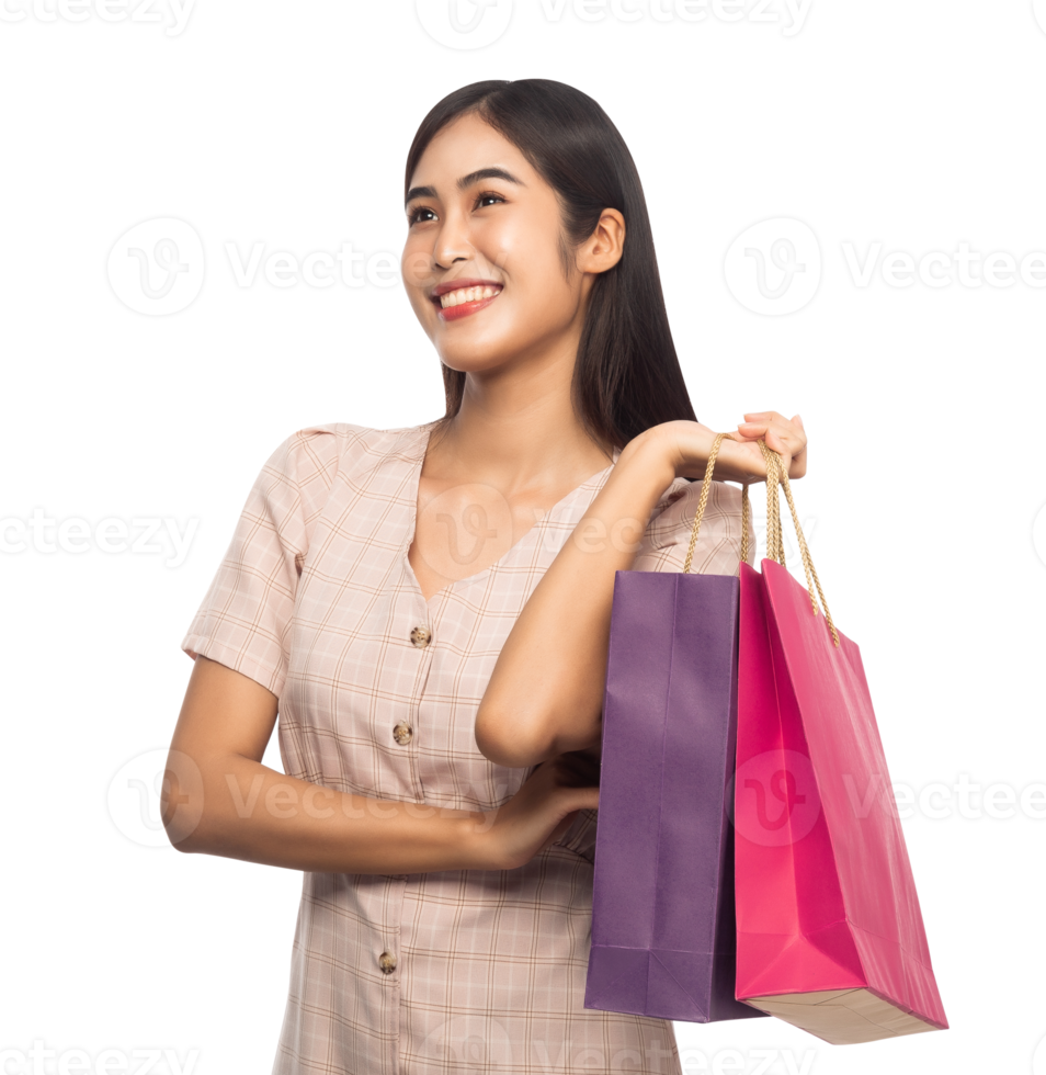 Beautiful young asian woman with shopping bags, Png file