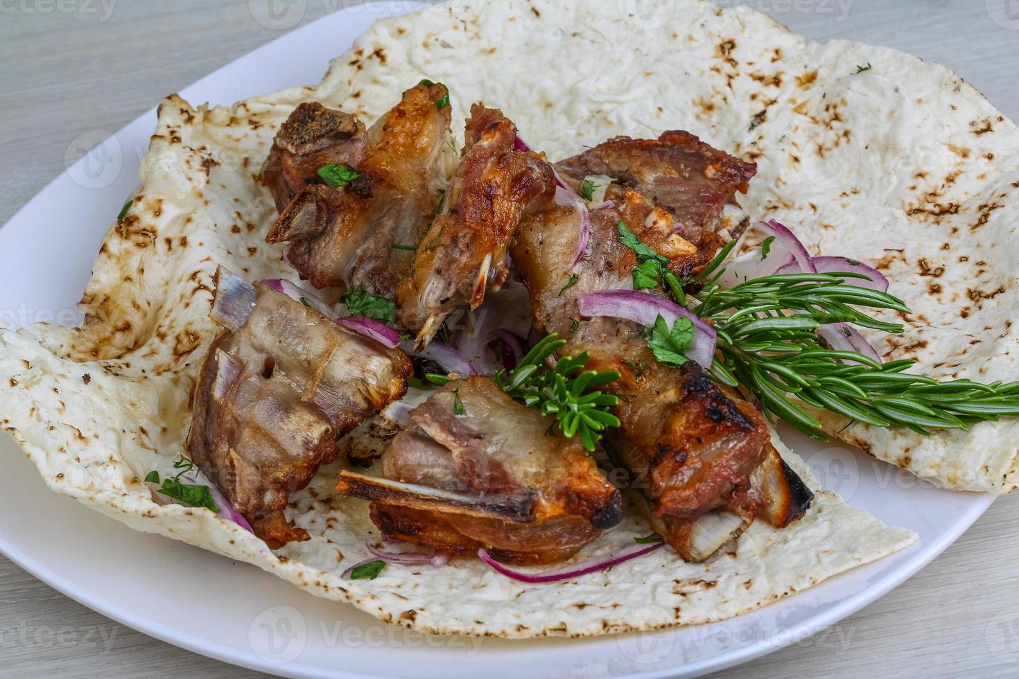 Grilled lamb ribs photo