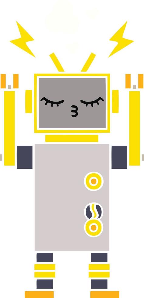 flat color retro cartoon malfunctioning robot vector