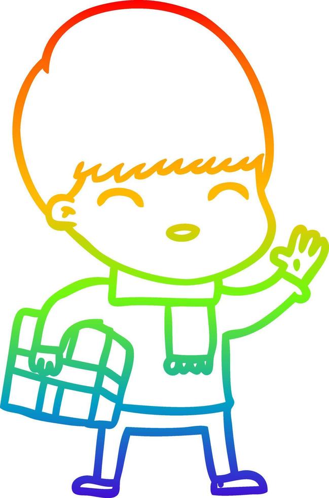 rainbow gradient line drawing happy cartoon boy vector