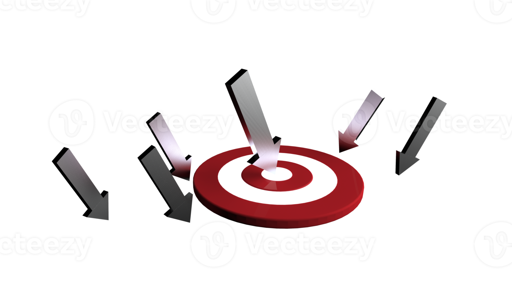 Silver arrow hit in the target. Business concept. 3D Illustration. png