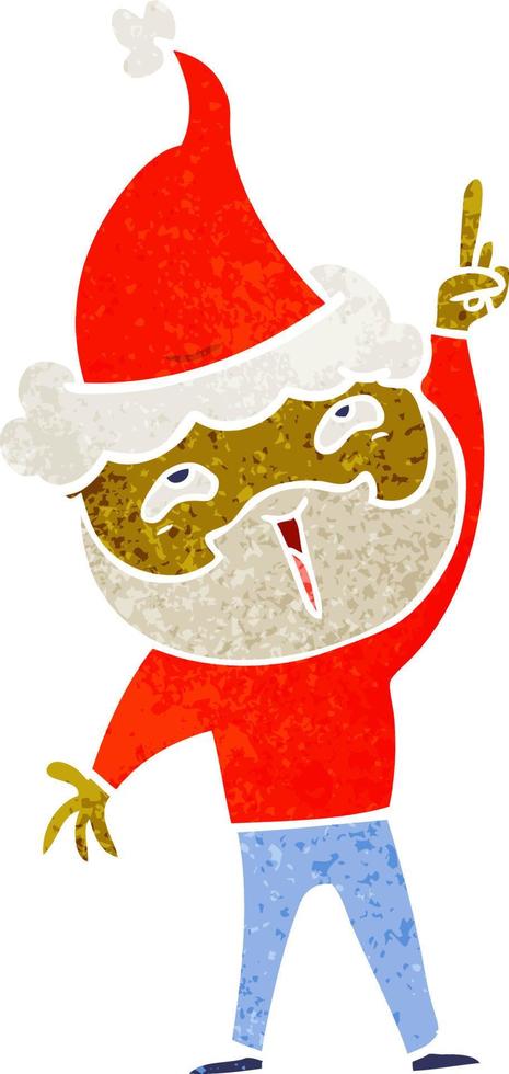 retro cartoon of a happy bearded man wearing santa hat vector
