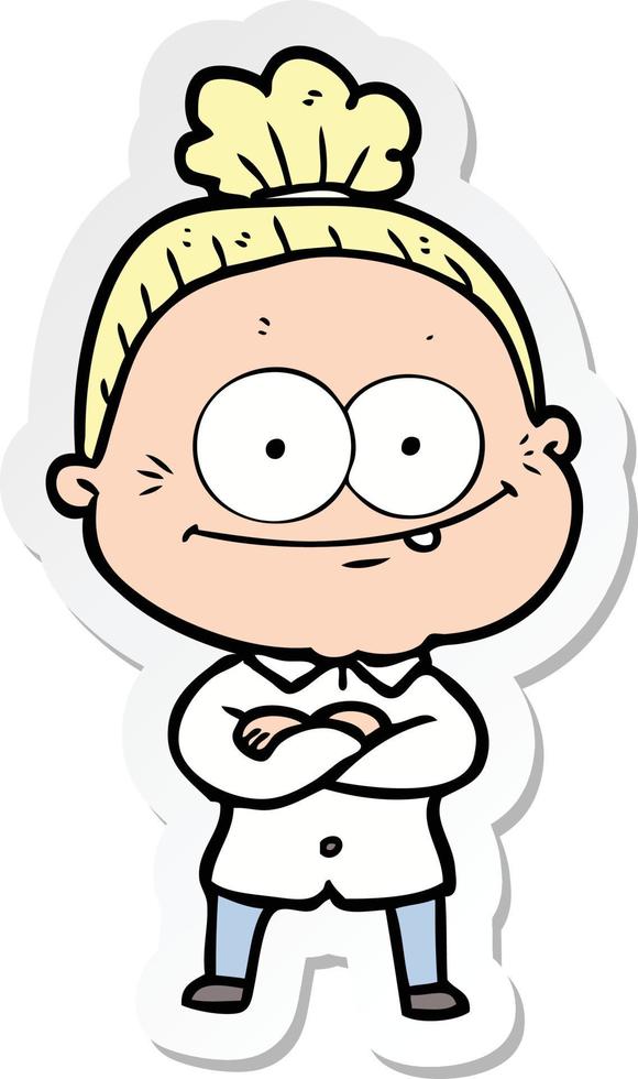 sticker of a cartoon happy old woman vector