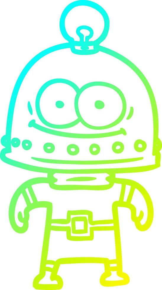 cold gradient line drawing happy carton robot with light bulb vector