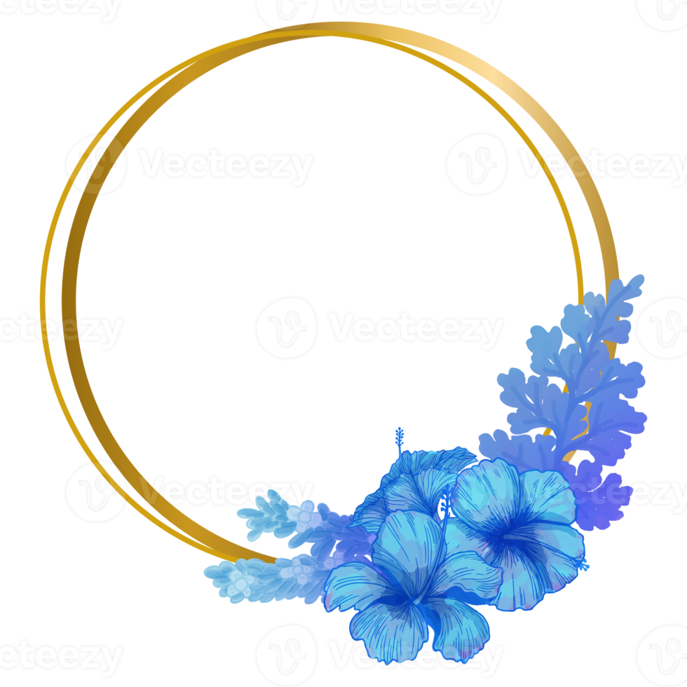 cornice di foglie e fiori dell'acquerello, clipart di foglie blu png