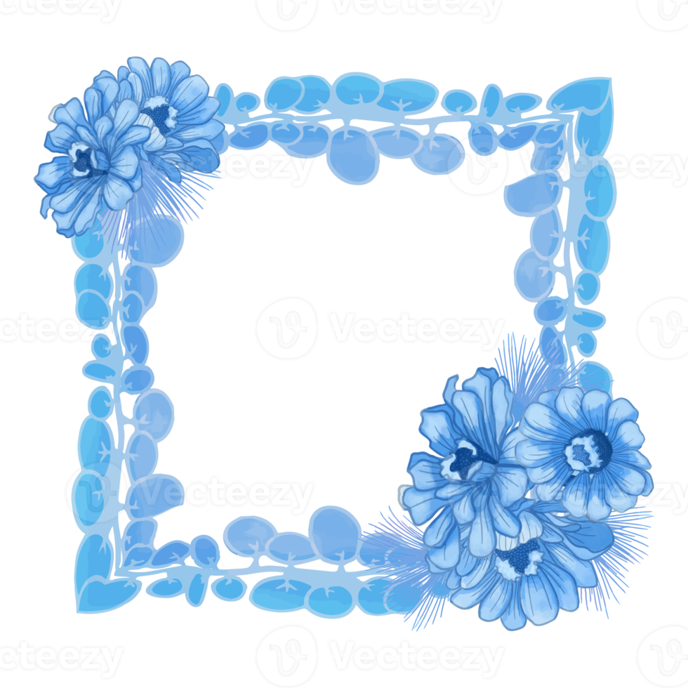 cornice di foglie e fiori dell'acquerello, clipart di foglie blu png