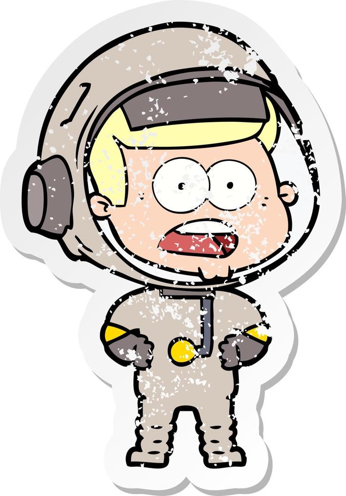 distressed sticker of a cartoon surprised astronaut vector