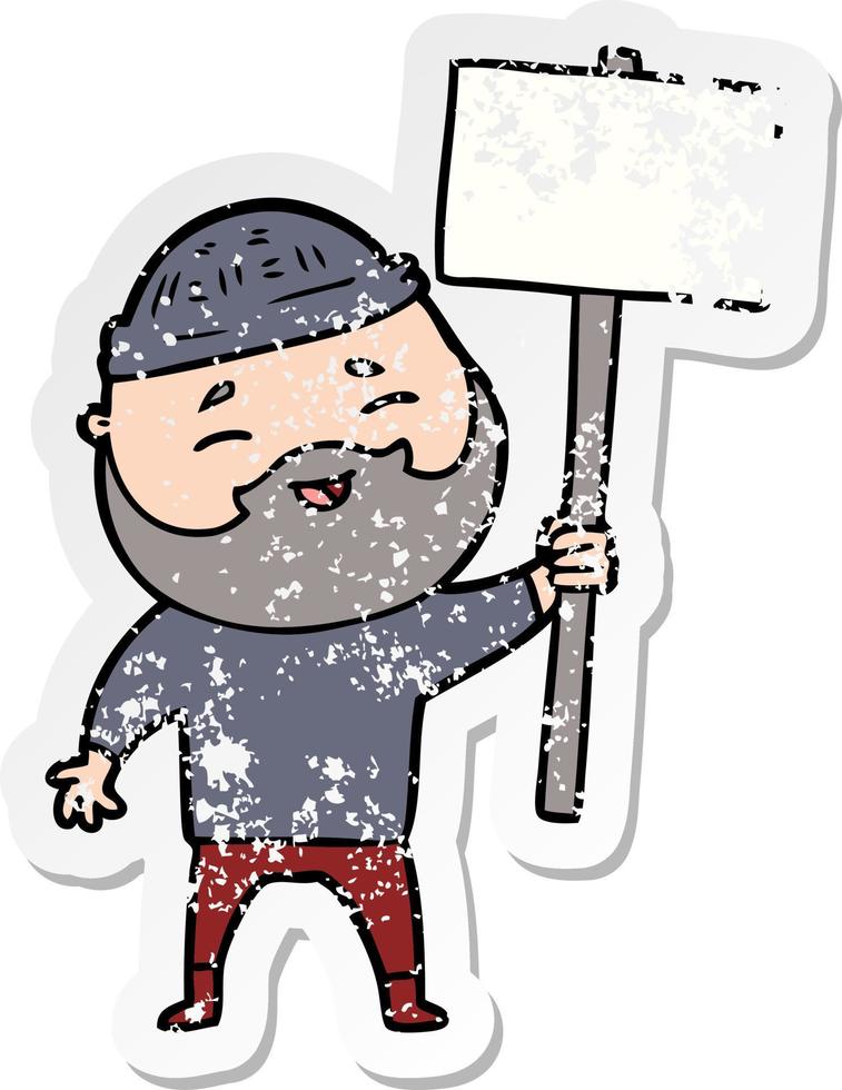 distressed sticker of a cartoon happy bearded man vector