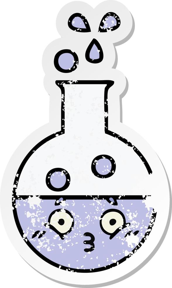 distressed sticker of a cute cartoon test tube vector