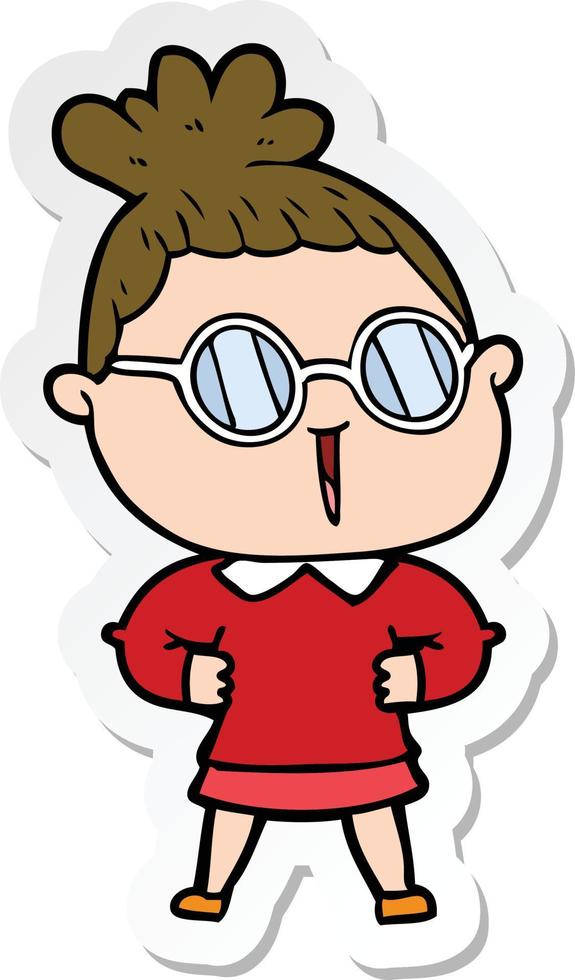 sticker of a cartoon woman wearing spectacles vector