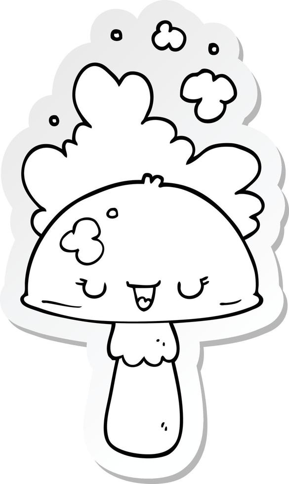 pegatina de un hongo de dibujos animados con nube de huellas vector