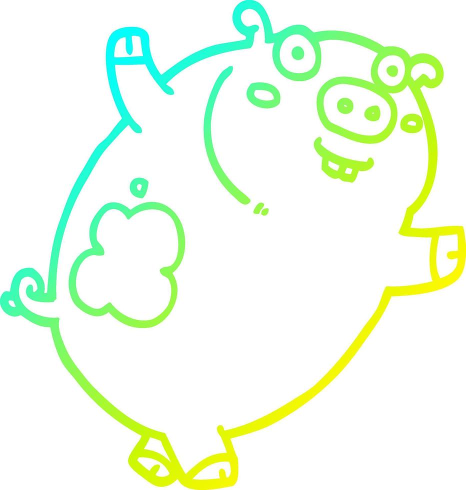 cold gradient line drawing funny cartoon pig vector