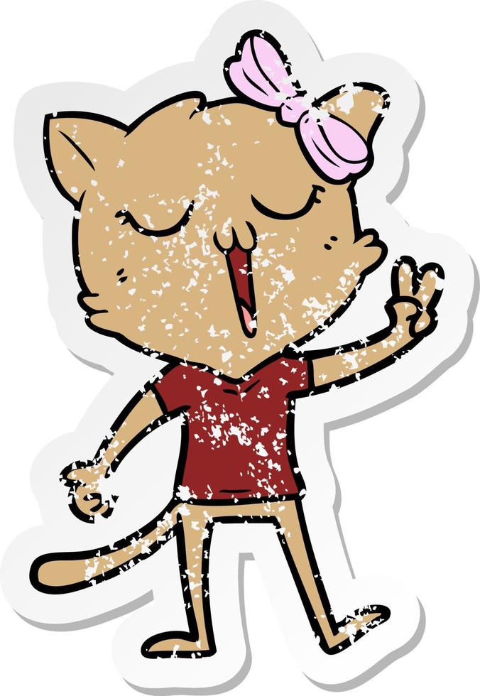distressed sticker of a cartoon cat vector