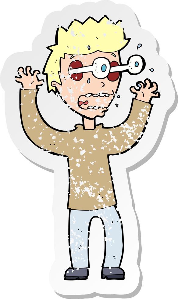 retro distressed sticker of a cartoon terrified man vector