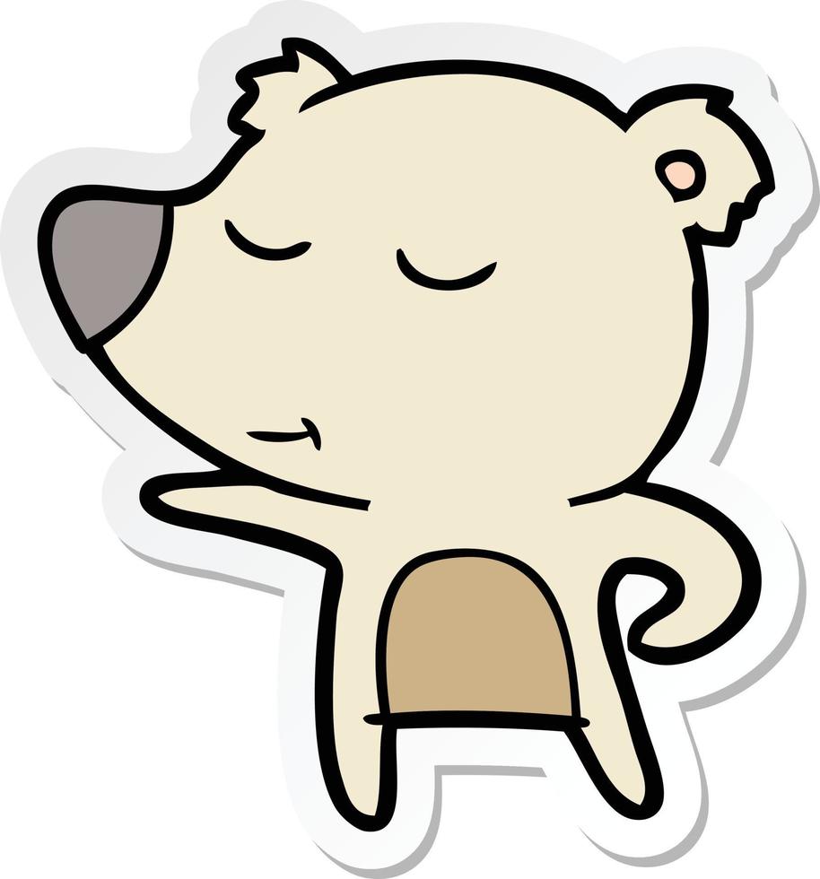 sticker of a happy cartoon bear pointing vector
