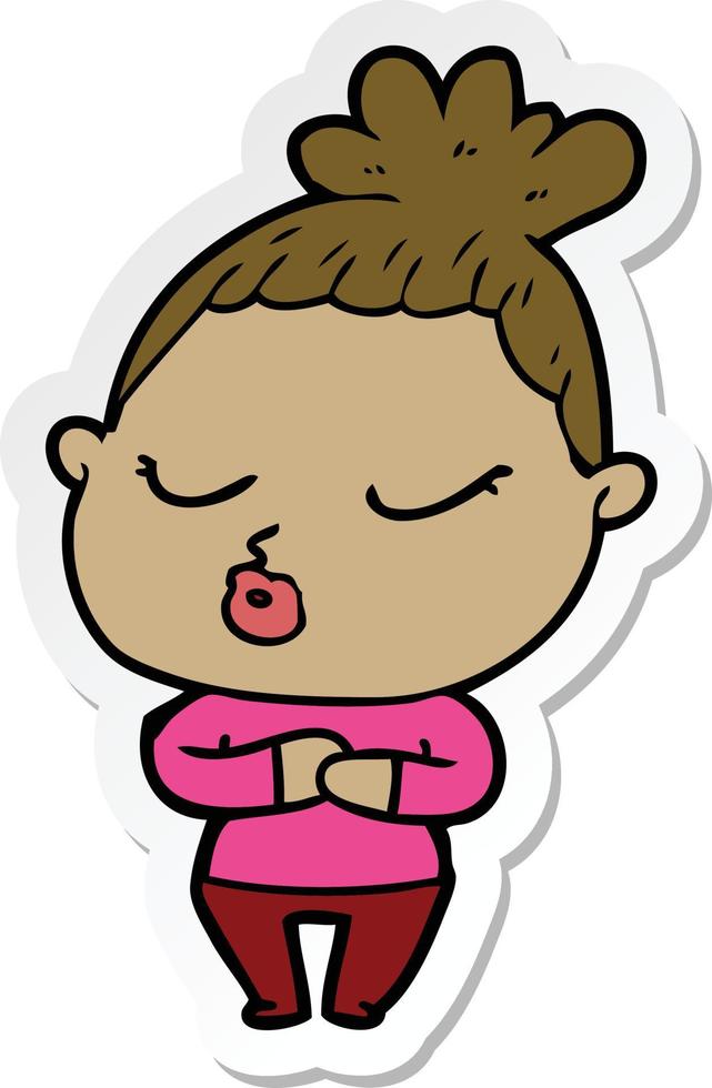 sticker of a cartoon calm woman vector