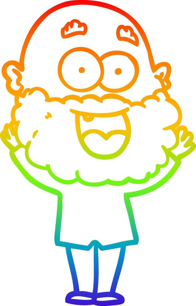 rainbow gradient line drawing cartoon crazy happy man with beard vector