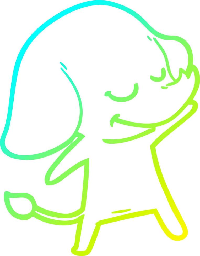 cold gradient line drawing cartoon smiling elephant vector
