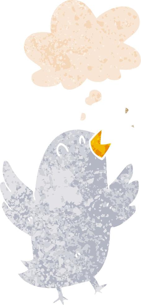 cartoon bird singing and thought bubble in retro textured style vector